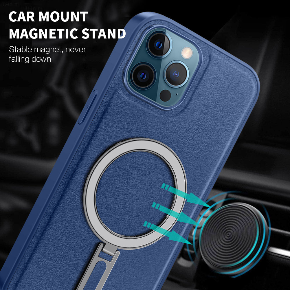 Phone Case for iPhone 12 Pro Max 6.7 inch Kickstand Design PU Leather Coated PC+TPU Magnetic Cover - Brown