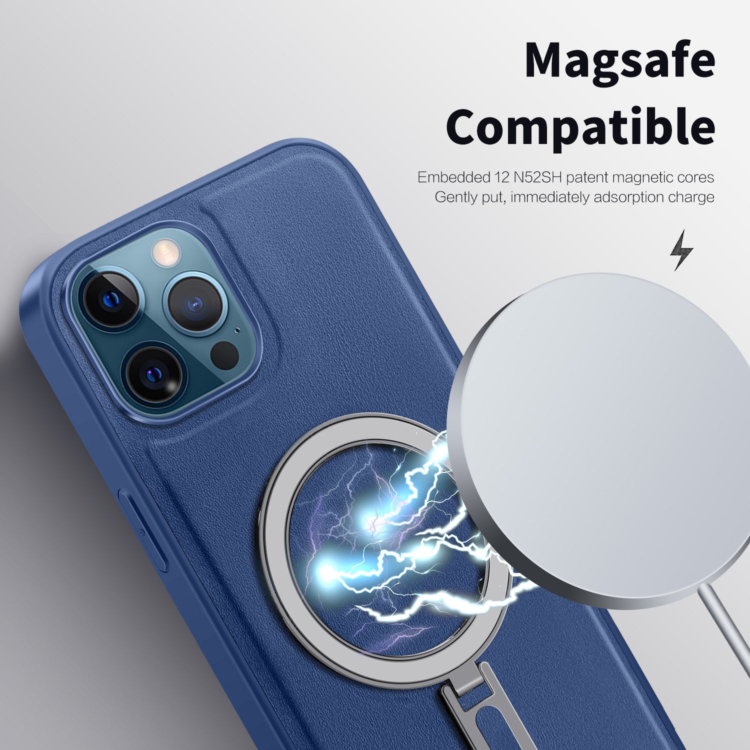 Phone Case for iPhone 12 Pro Max 6.7 inch Kickstand Design PU Leather Coated PC+TPU Magnetic Cover - Brown