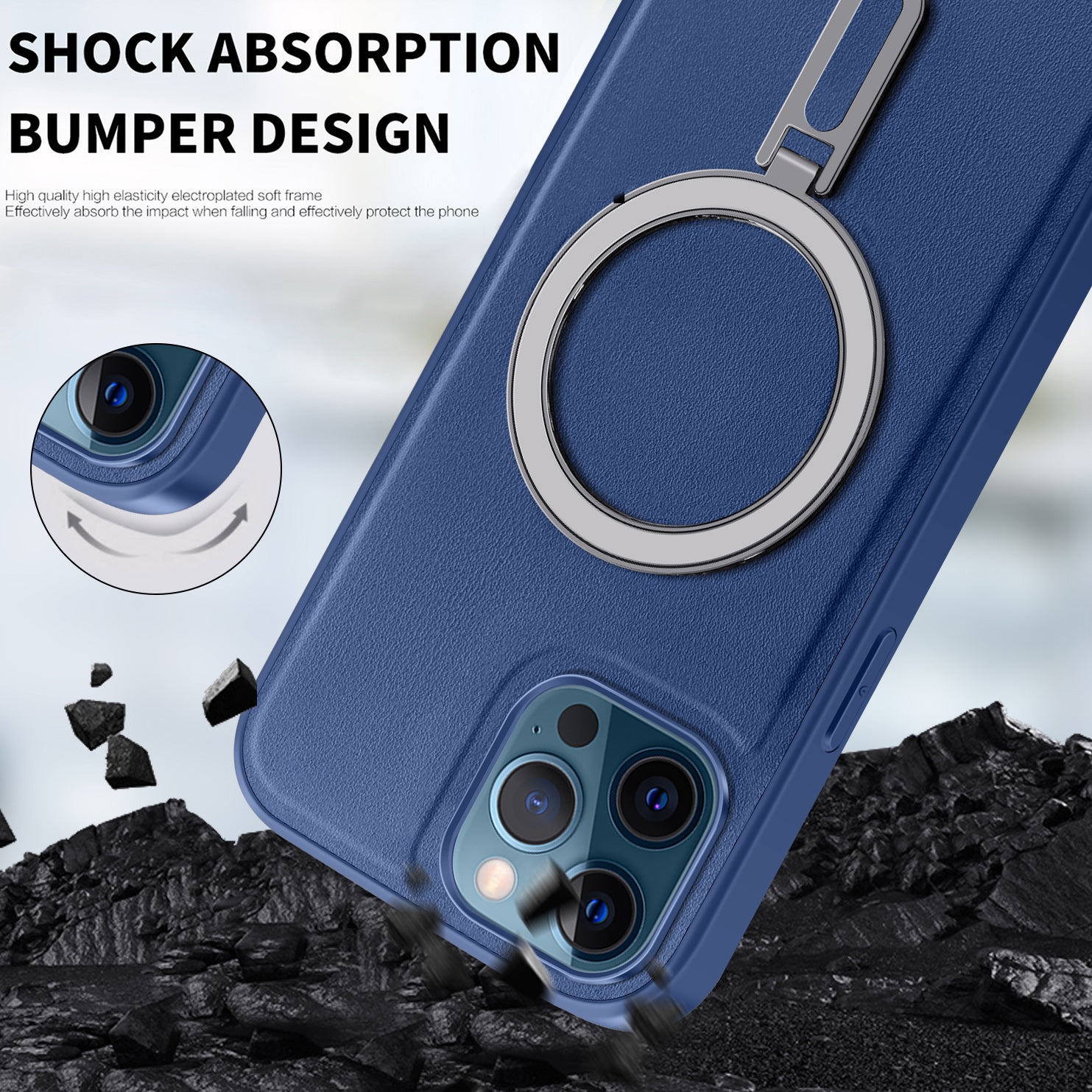 Phone Case for iPhone 12 Pro Max 6.7 inch Kickstand Design PU Leather Coated PC+TPU Magnetic Cover - Brown
