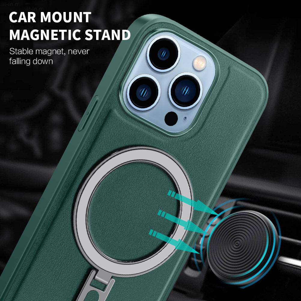 Uniqkart for iPhone 13 Pro 6.1 inch Anti-drop PU Leather Coated PC+TPU Phone Case Magnetic Cover with Kickstand - Green