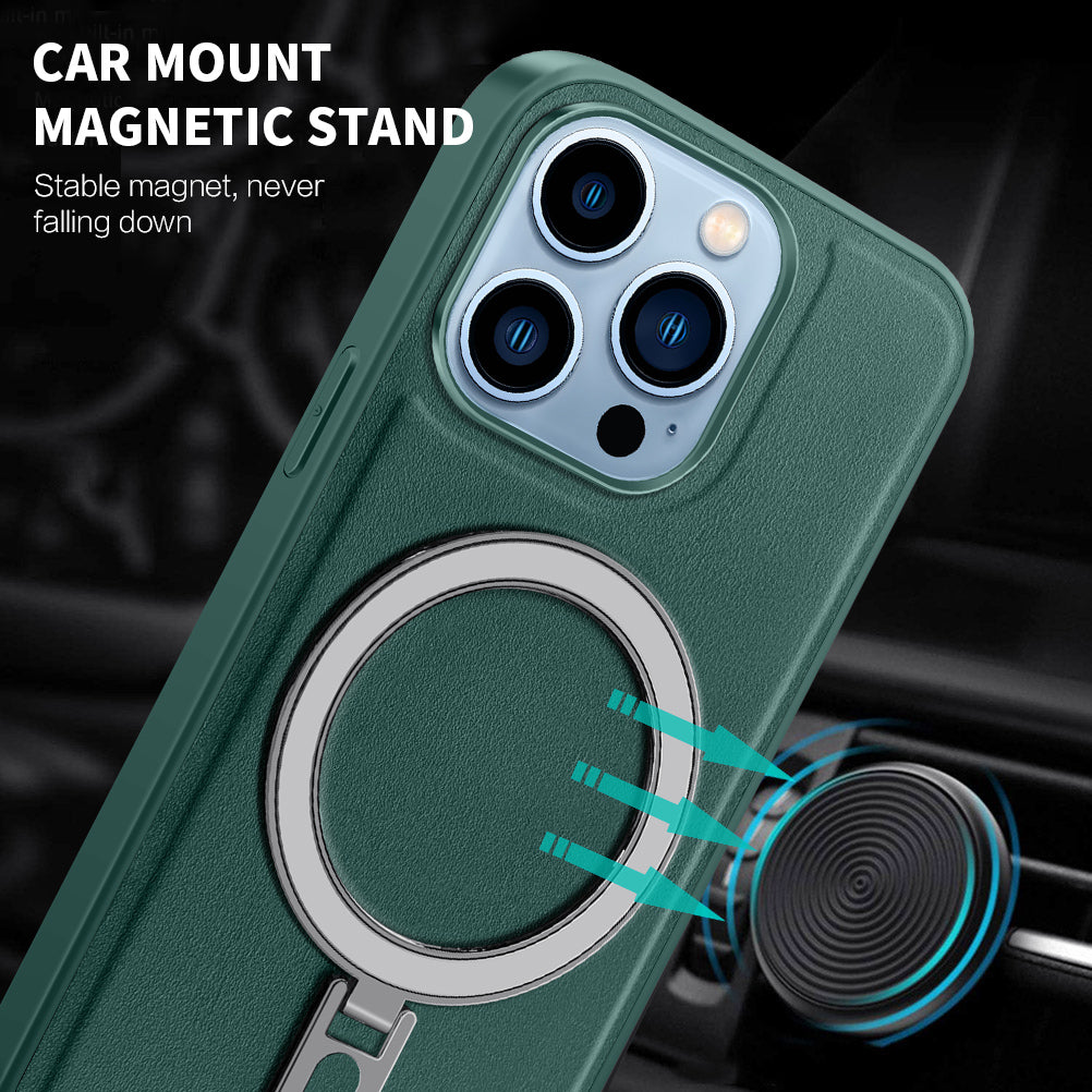 Uniqkart for iPhone 13 Pro 6.1 inch Anti-drop PU Leather Coated PC+TPU Phone Case Magnetic Cover with Kickstand - Brown