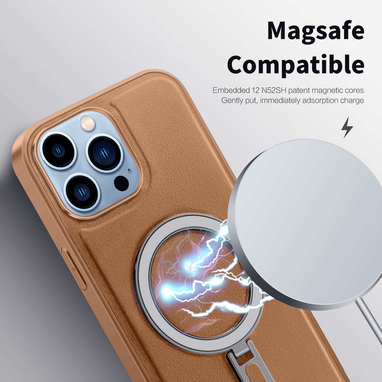 Magnetic Cover for iPhone 13 Pro Max 6.7 inch PU Leather Coated PC+TPU Phone Case with Kickstand - Baby Blue