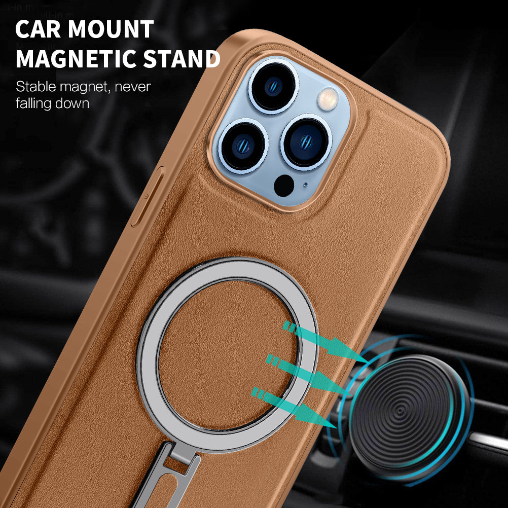 Magnetic Cover for iPhone 13 Pro Max 6.7 inch PU Leather Coated PC+TPU Phone Case with Kickstand - Green