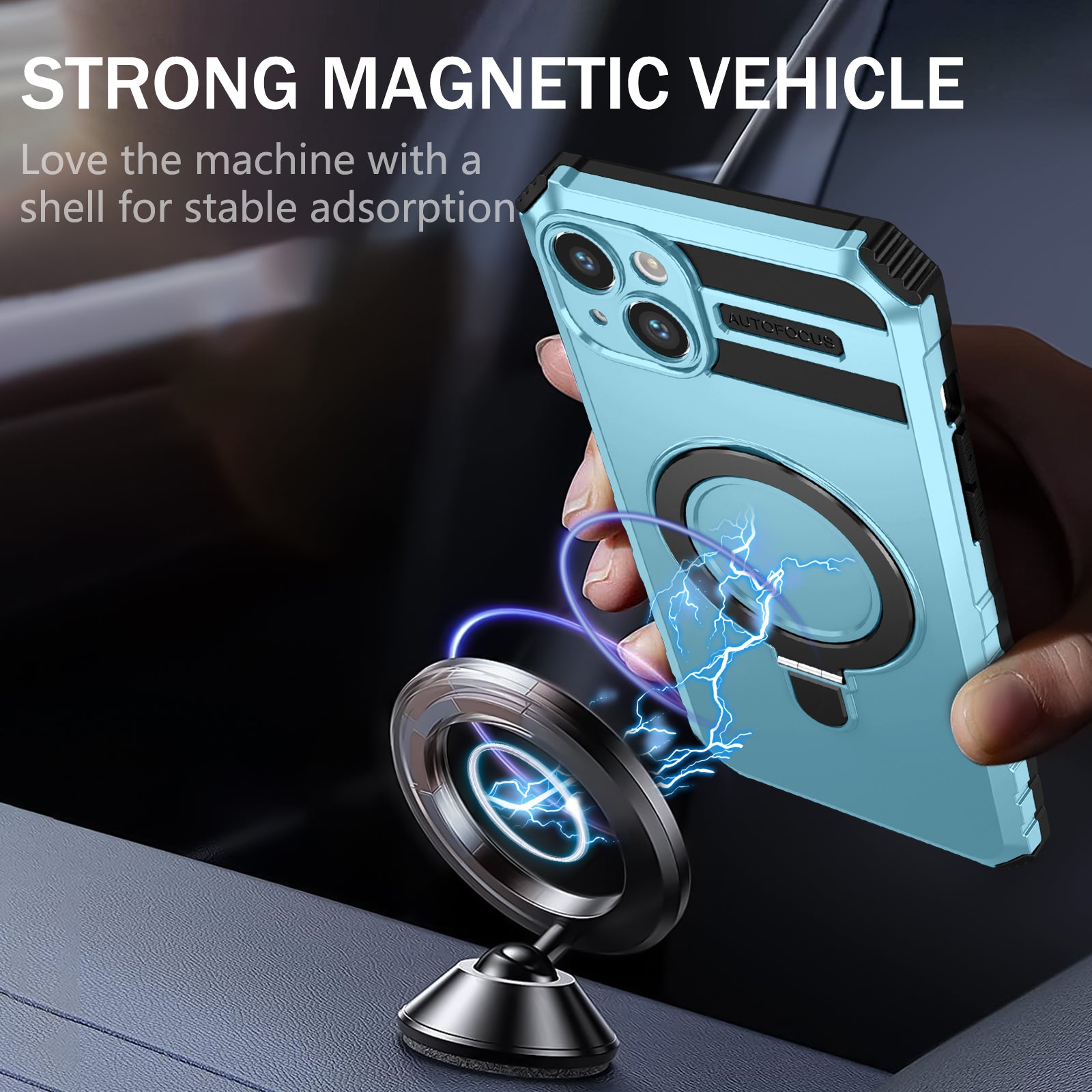 Anti-Drop Phone Cover for iPhone 14 Kickstand Case Compatible with MagSafe Charger TPU+PC Phone Case - Baby Blue