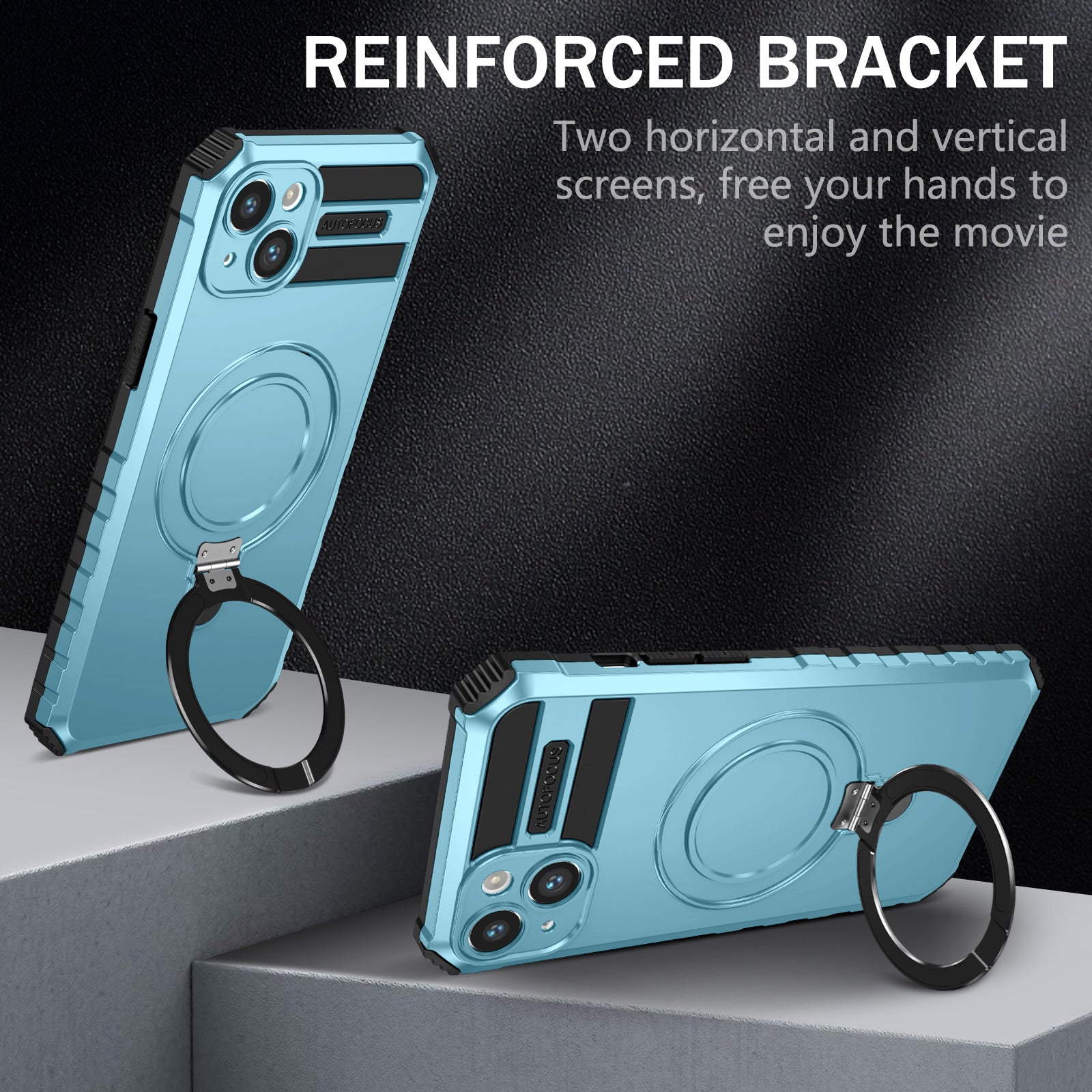 Anti-Drop Phone Cover for iPhone 14 Kickstand Case Compatible with MagSafe Charger TPU+PC Phone Case - Baby Blue