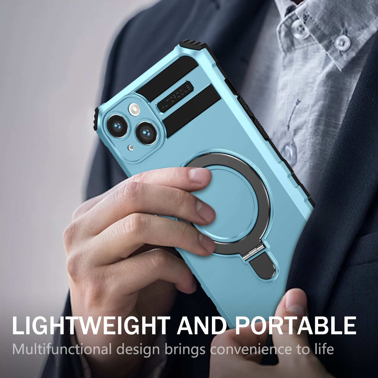 Anti-Drop Phone Cover for iPhone 14 Kickstand Case Compatible with MagSafe Charger TPU+PC Phone Case - Baby Blue