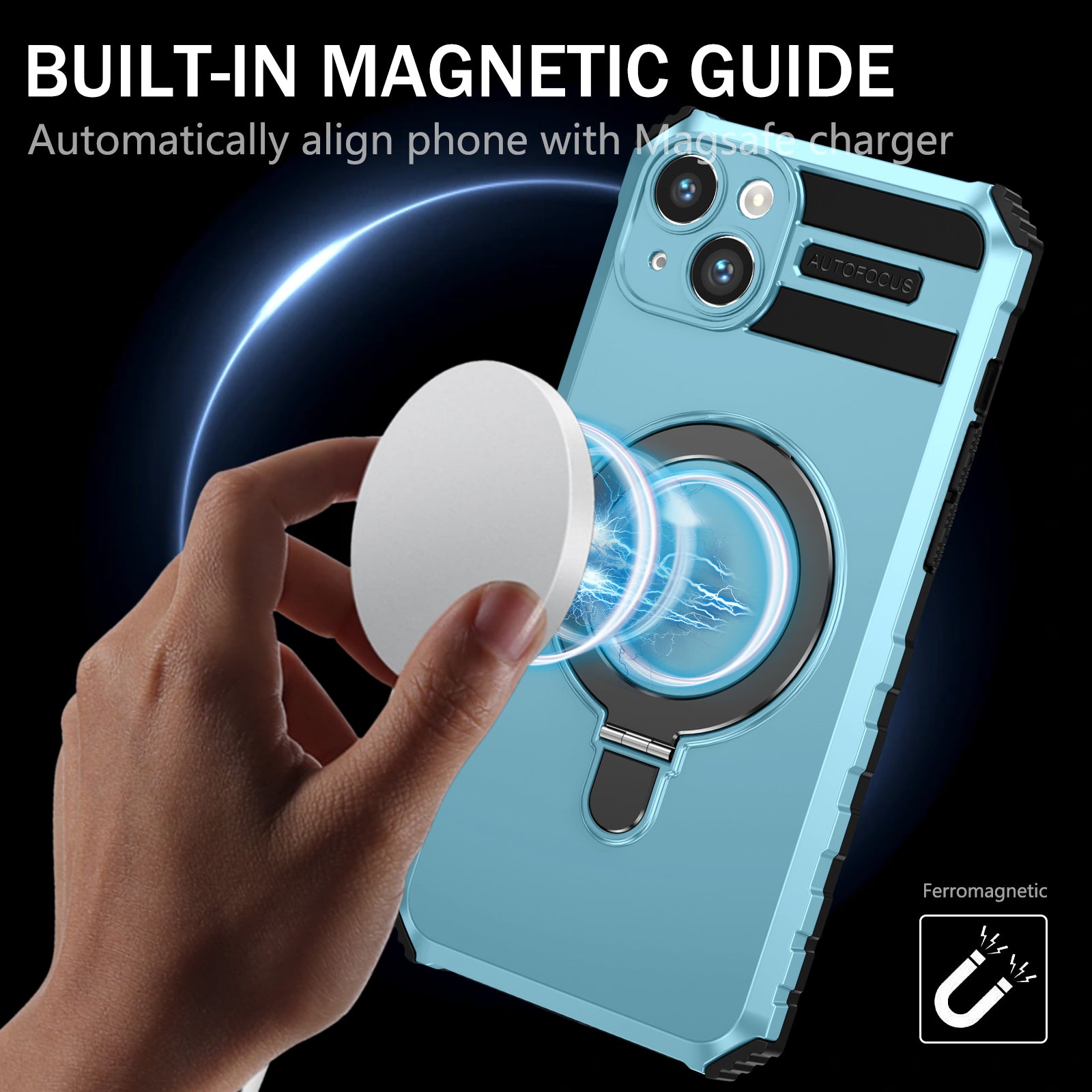 Anti-Drop Phone Cover for iPhone 14 Kickstand Case Compatible with MagSafe Charger TPU+PC Phone Case - Baby Blue
