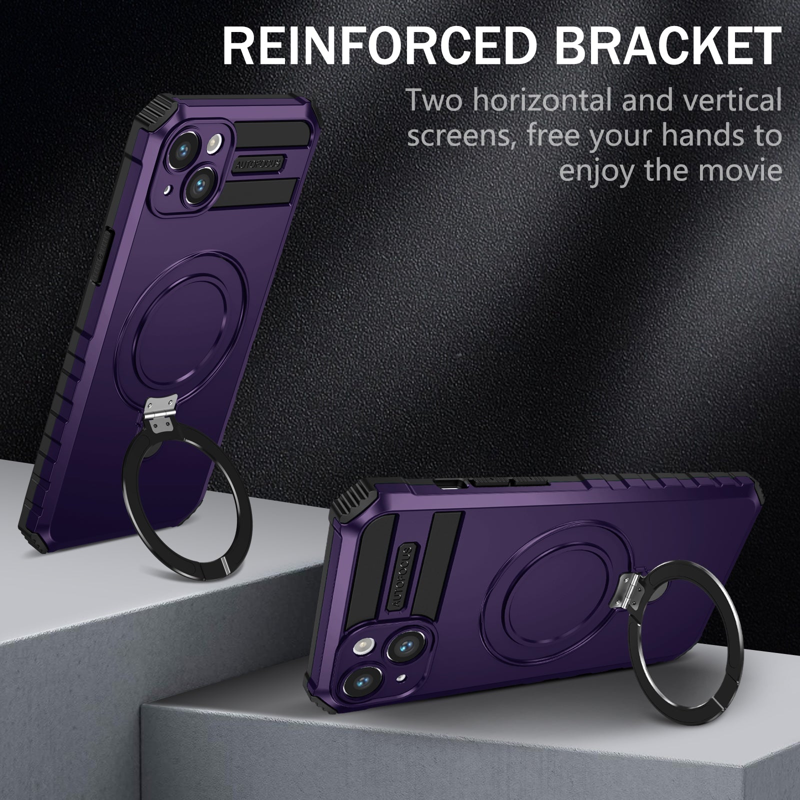 Anti-Drop Phone Cover for iPhone 14 Kickstand Case Compatible with MagSafe Charger TPU+PC Phone Case - Purple