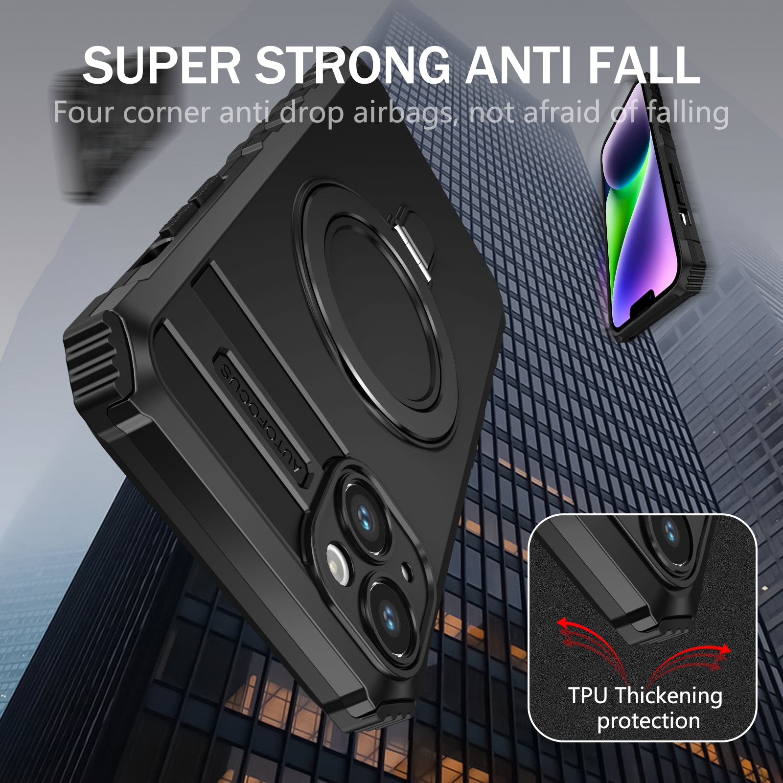 Compatible with MagSafe Charger Phone Cover for iPhone 14 Plus TPU+PC Kickstand Matte Phone Case - Black