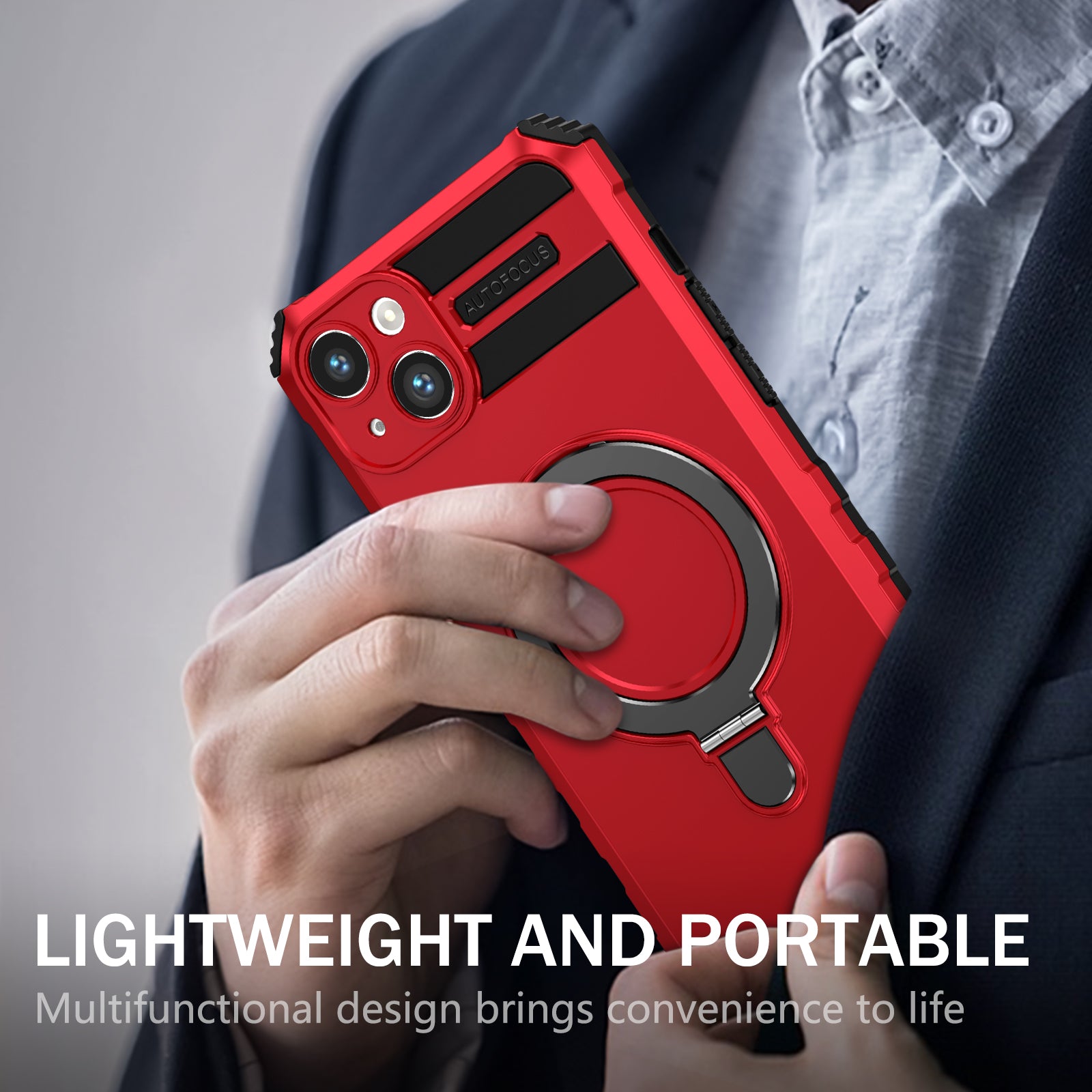 Compatible with MagSafe Charger Phone Cover for iPhone 14 Plus TPU+PC Kickstand Matte Phone Case - Red