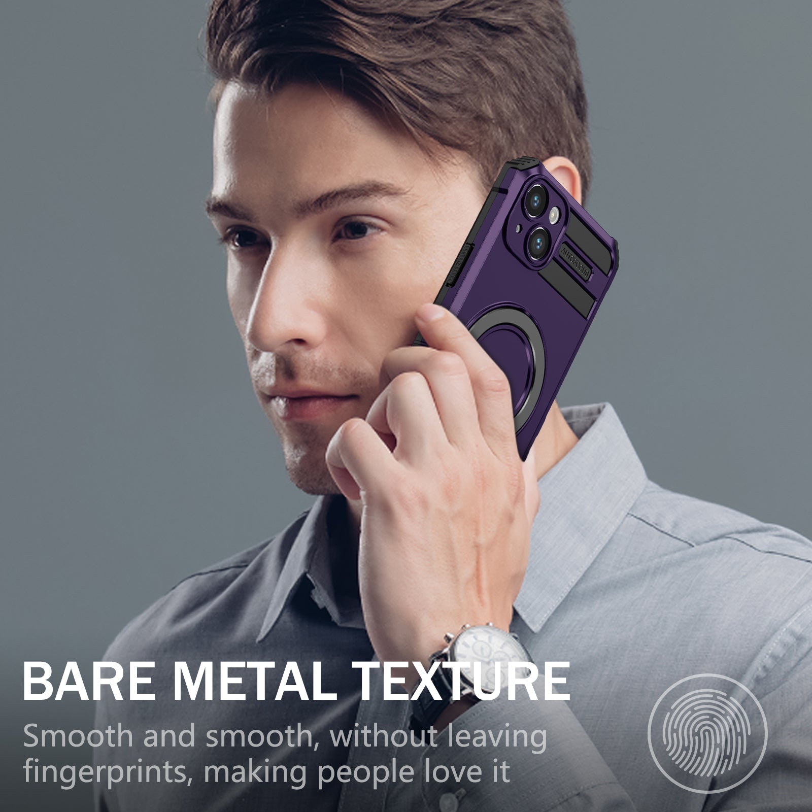 Compatible with MagSafe Charger Phone Cover for iPhone 14 Plus TPU+PC Kickstand Matte Phone Case - Purple