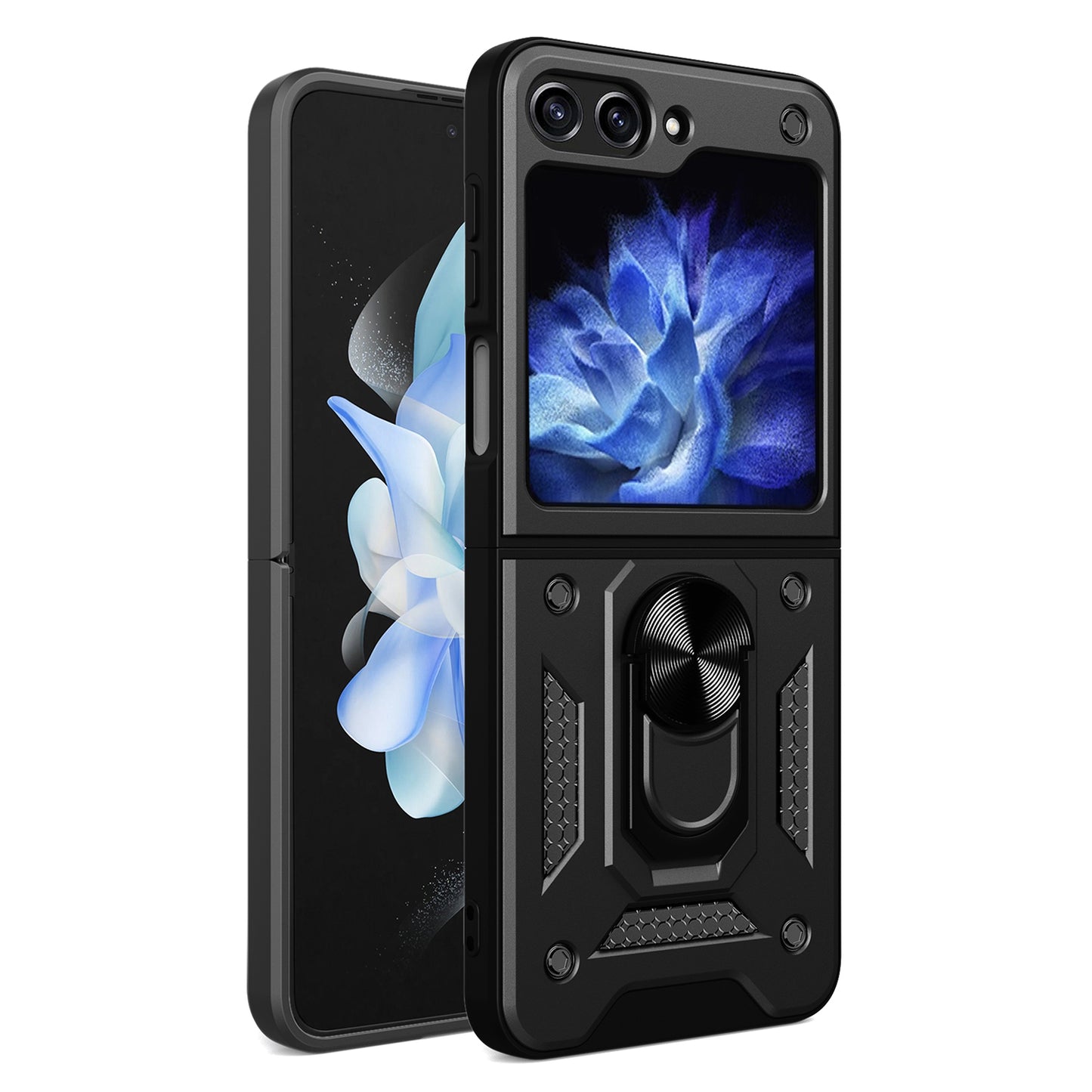 Kickstand Phone Case for Samsung Galaxy Z Flip5 5G , PC+TPU Magnetic Car Mount Phone Cover - Black