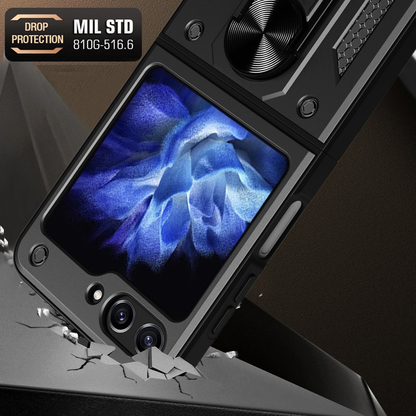 Kickstand Phone Case for Samsung Galaxy Z Flip5 5G , PC+TPU Magnetic Car Mount Phone Cover - Black