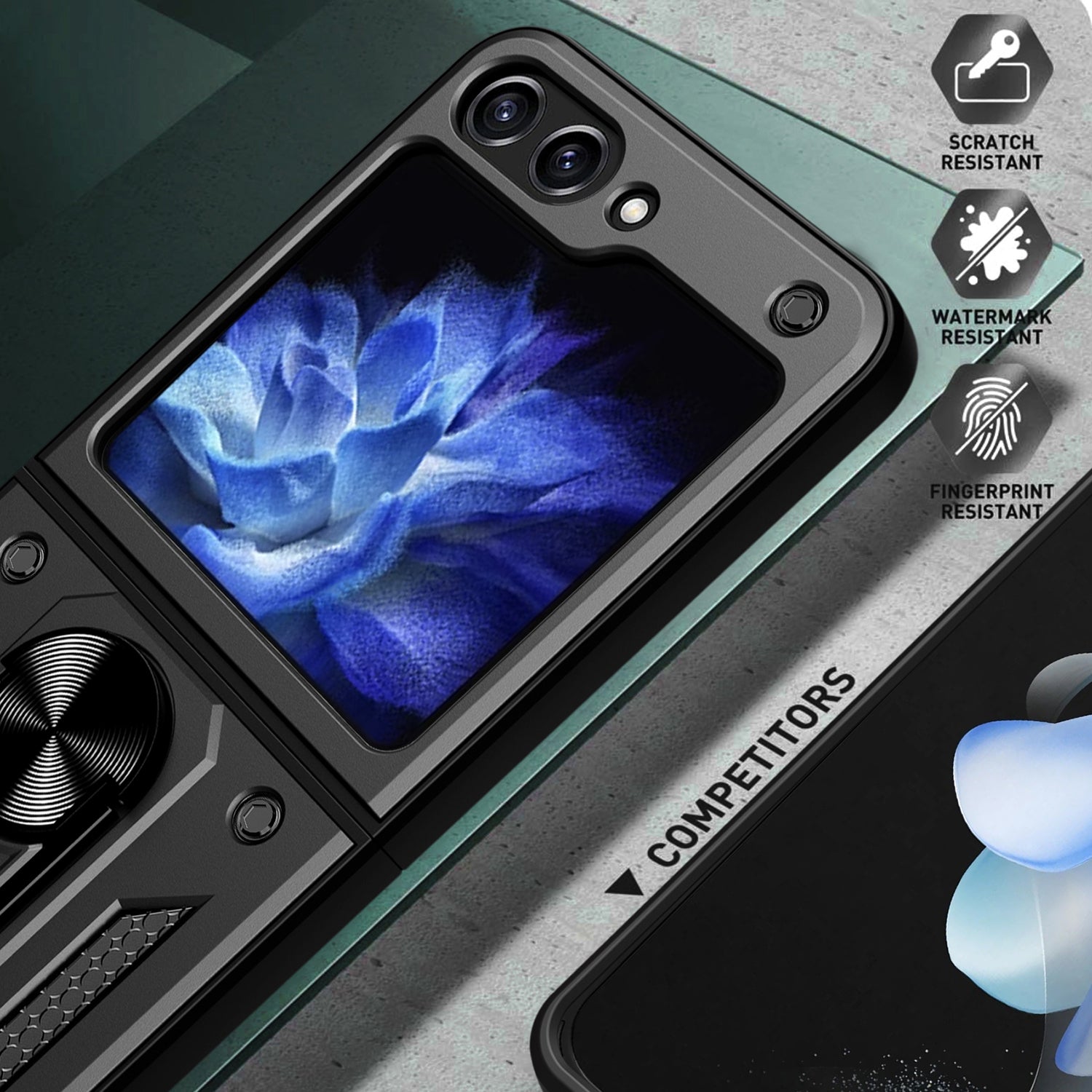 Kickstand Phone Case for Samsung Galaxy Z Flip5 5G , PC+TPU Magnetic Car Mount Phone Cover - Blue