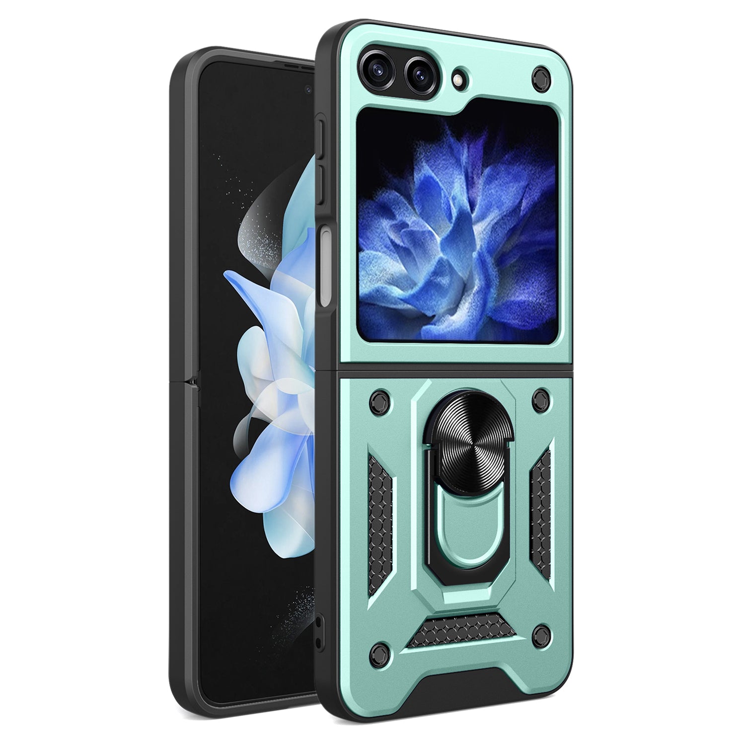 Kickstand Phone Case for Samsung Galaxy Z Flip5 5G , PC+TPU Magnetic Car Mount Phone Cover - Green