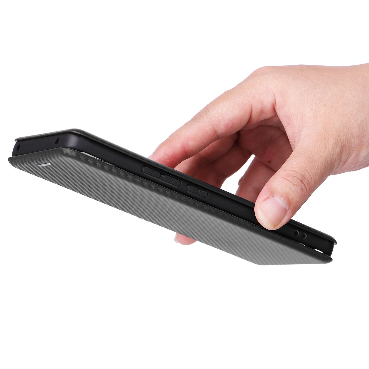 Uniqkart for Xiaomi Civi 3 5G Anti-Scratch Leather Phone Stand Case Carbon Fiber Texture Cover with Card Holder - Black