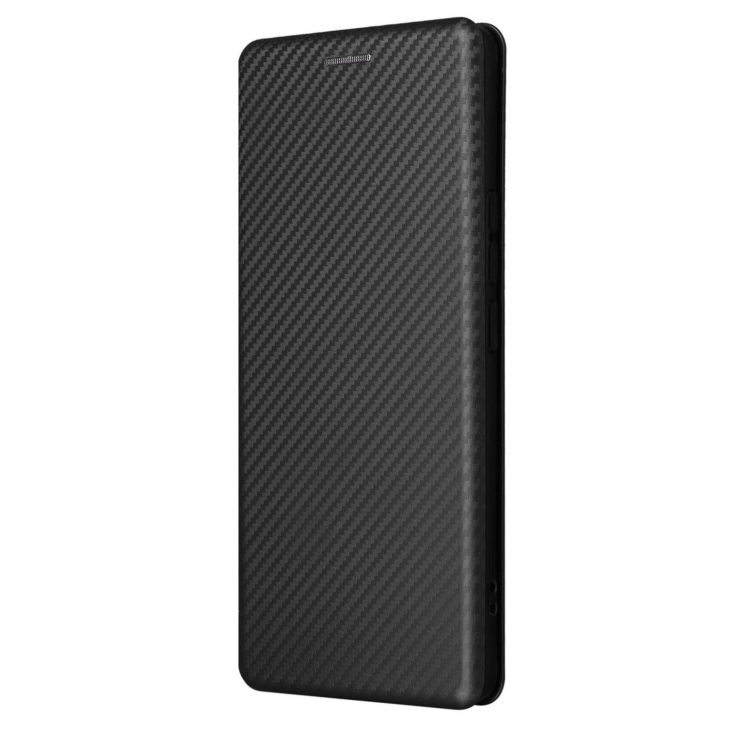 Uniqkart for Xiaomi Civi 3 5G Anti-Scratch Leather Phone Stand Case Carbon Fiber Texture Cover with Card Holder - Black