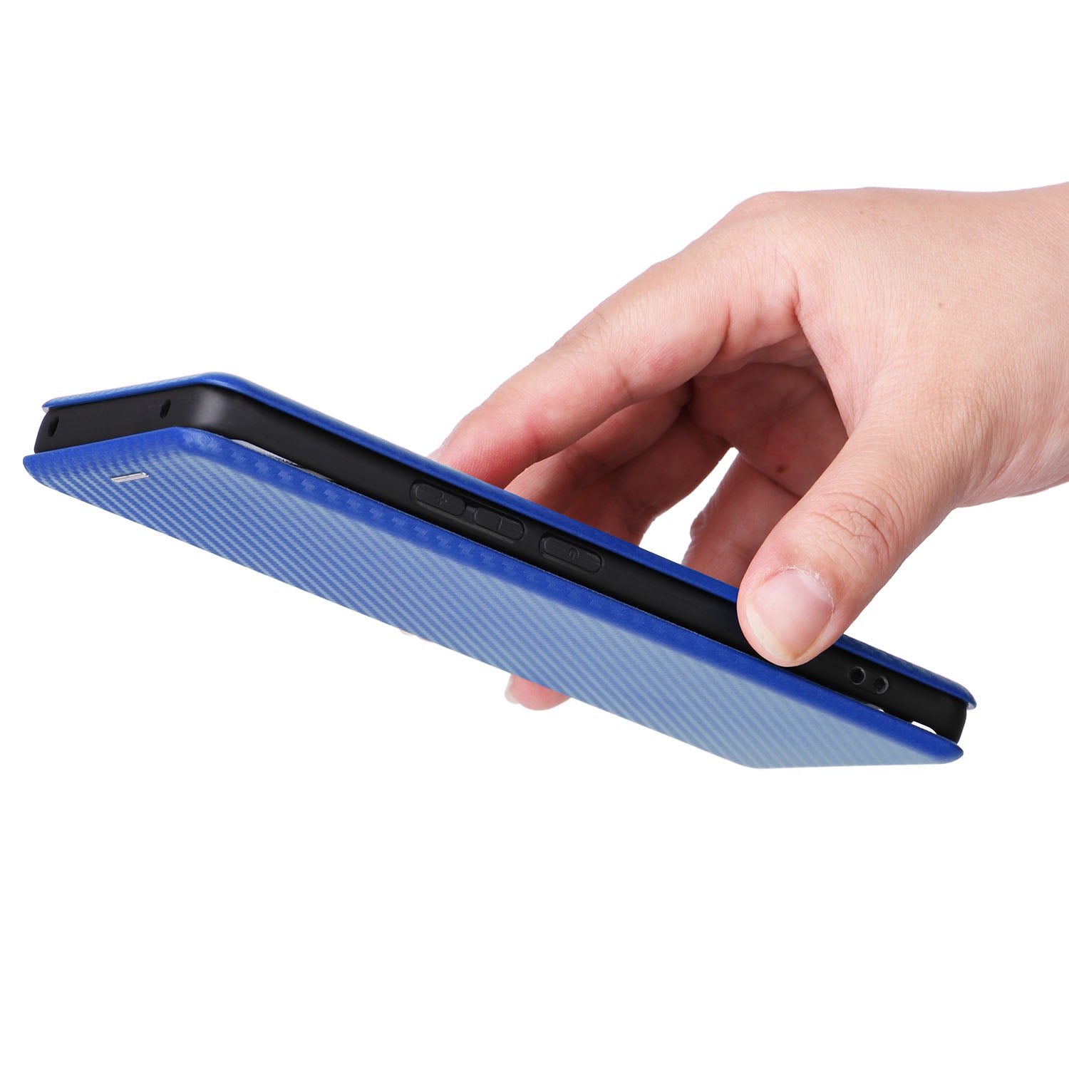Uniqkart for Xiaomi Civi 3 5G Anti-Scratch Leather Phone Stand Case Carbon Fiber Texture Cover with Card Holder - Blue