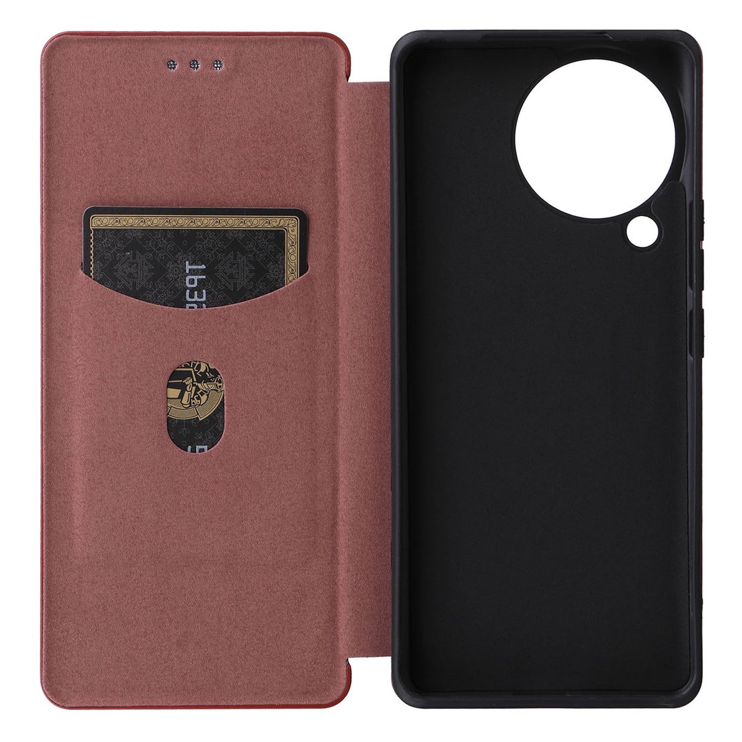 Uniqkart for Xiaomi Civi 3 5G Anti-Scratch Leather Phone Stand Case Carbon Fiber Texture Cover with Card Holder - Brown
