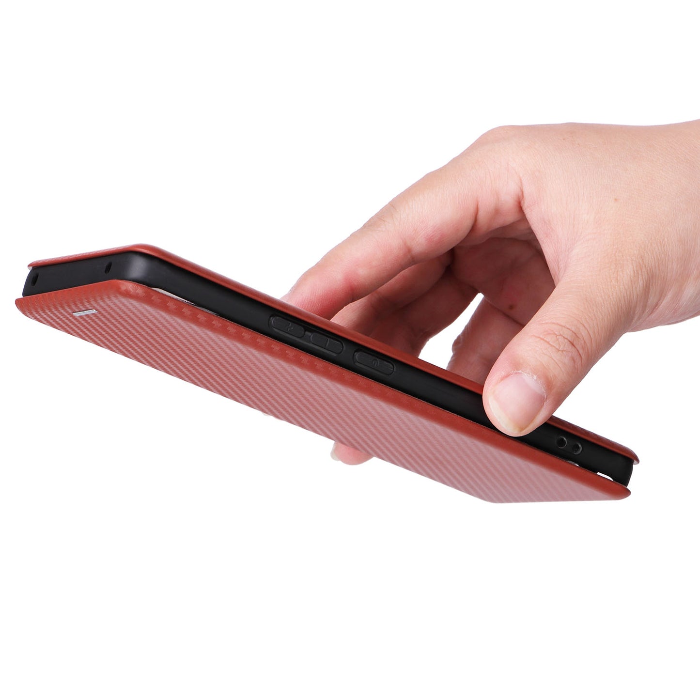 Uniqkart for Xiaomi Civi 3 5G Anti-Scratch Leather Phone Stand Case Carbon Fiber Texture Cover with Card Holder - Brown