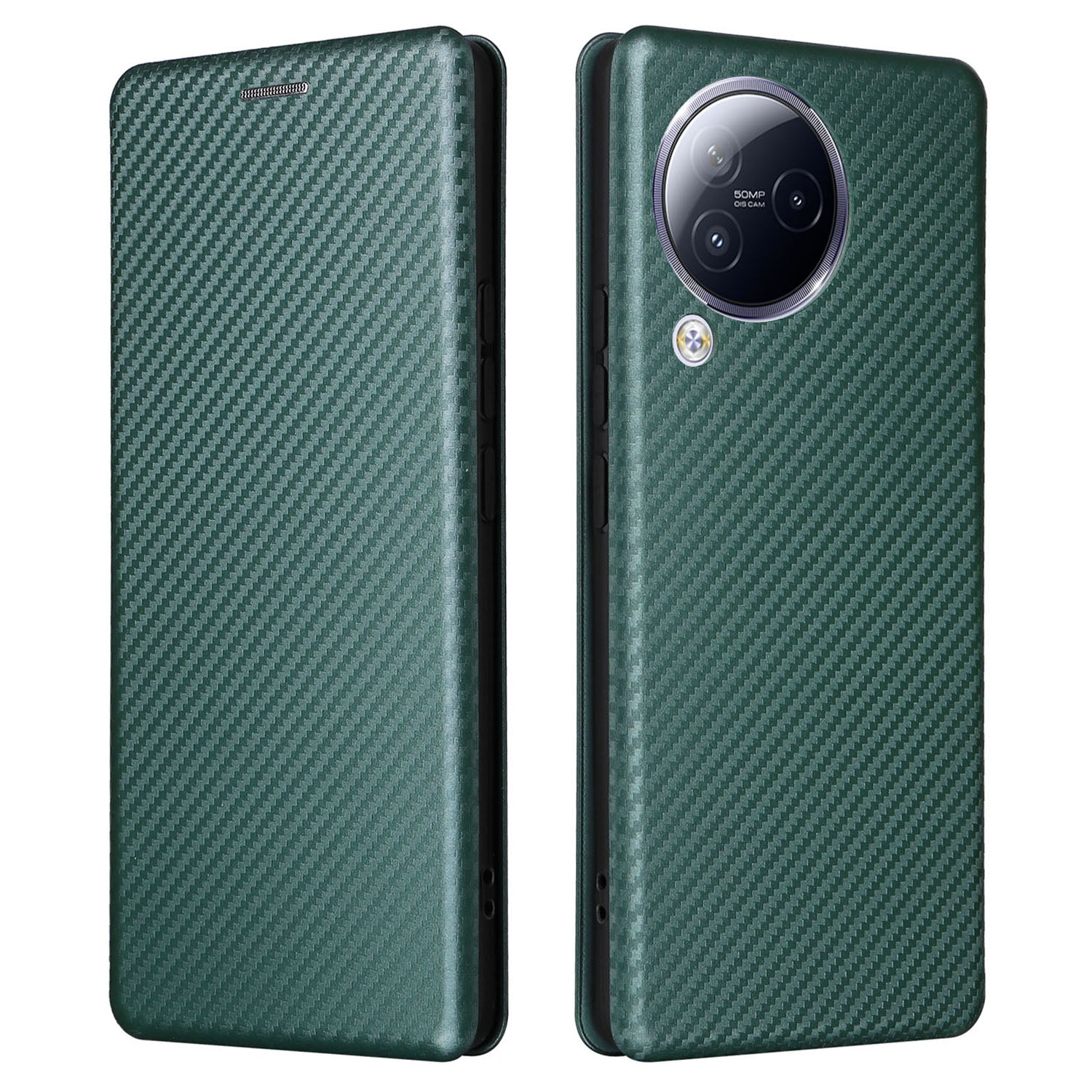 Uniqkart for Xiaomi Civi 3 5G Anti-Scratch Leather Phone Stand Case Carbon Fiber Texture Cover with Card Holder - Green