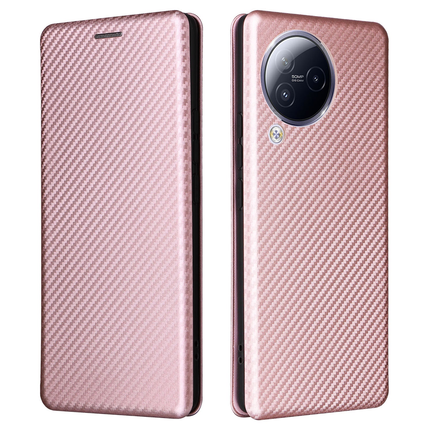 Uniqkart for Xiaomi Civi 3 5G Anti-Scratch Leather Phone Stand Case Carbon Fiber Texture Cover with Card Holder - Rose Gold