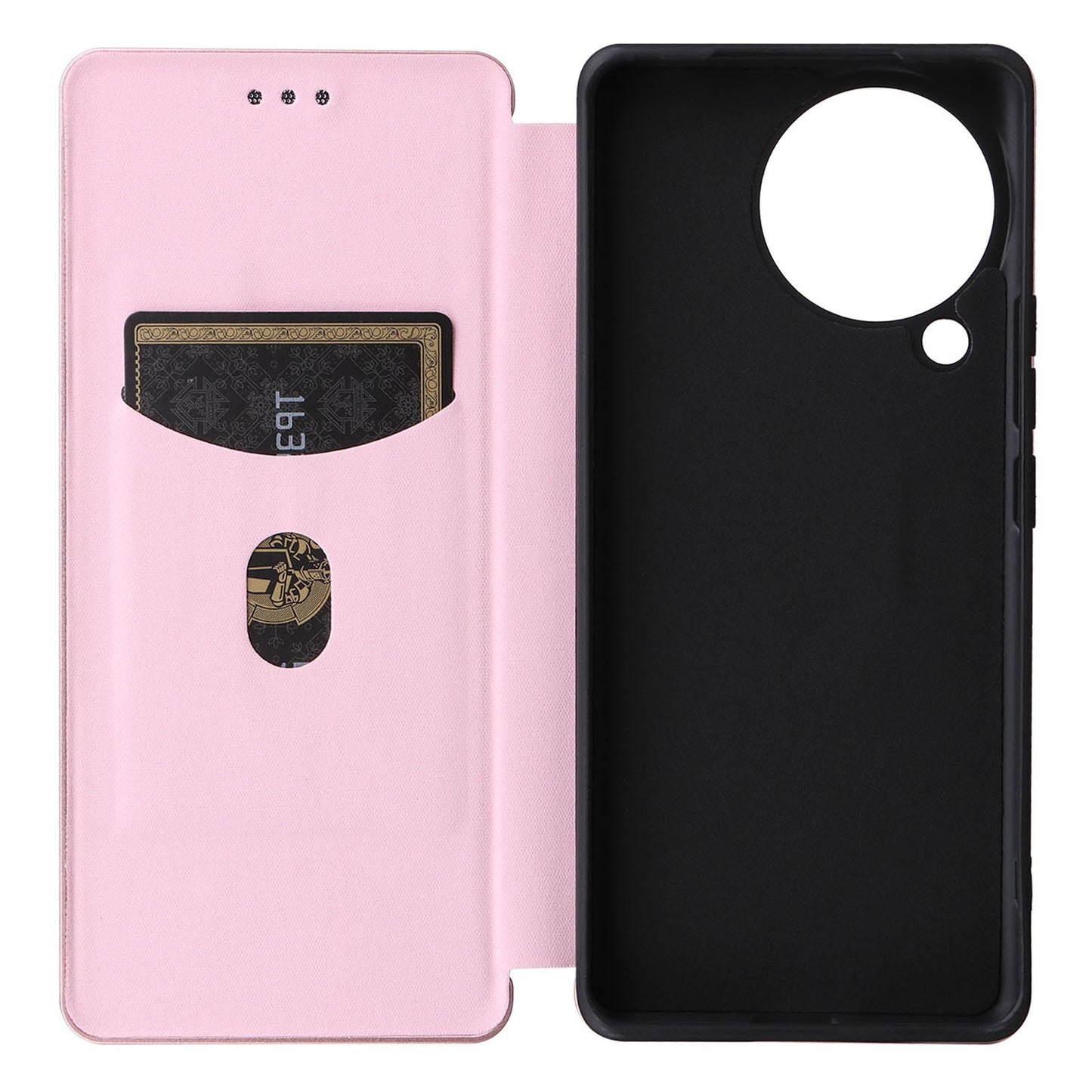 Uniqkart for Xiaomi Civi 3 5G Anti-Scratch Leather Phone Stand Case Carbon Fiber Texture Cover with Card Holder - Rose Gold