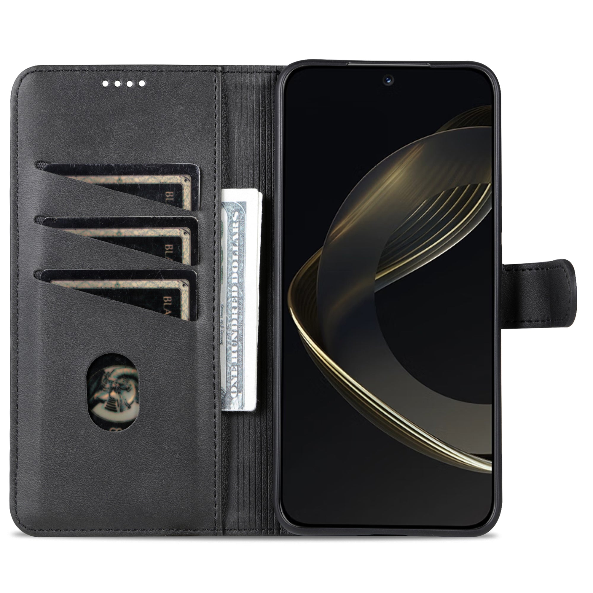 Uniqkart For Huawei nova 11 Cell Phone Cover Stand Wallet PU Leather Phone Case - Black