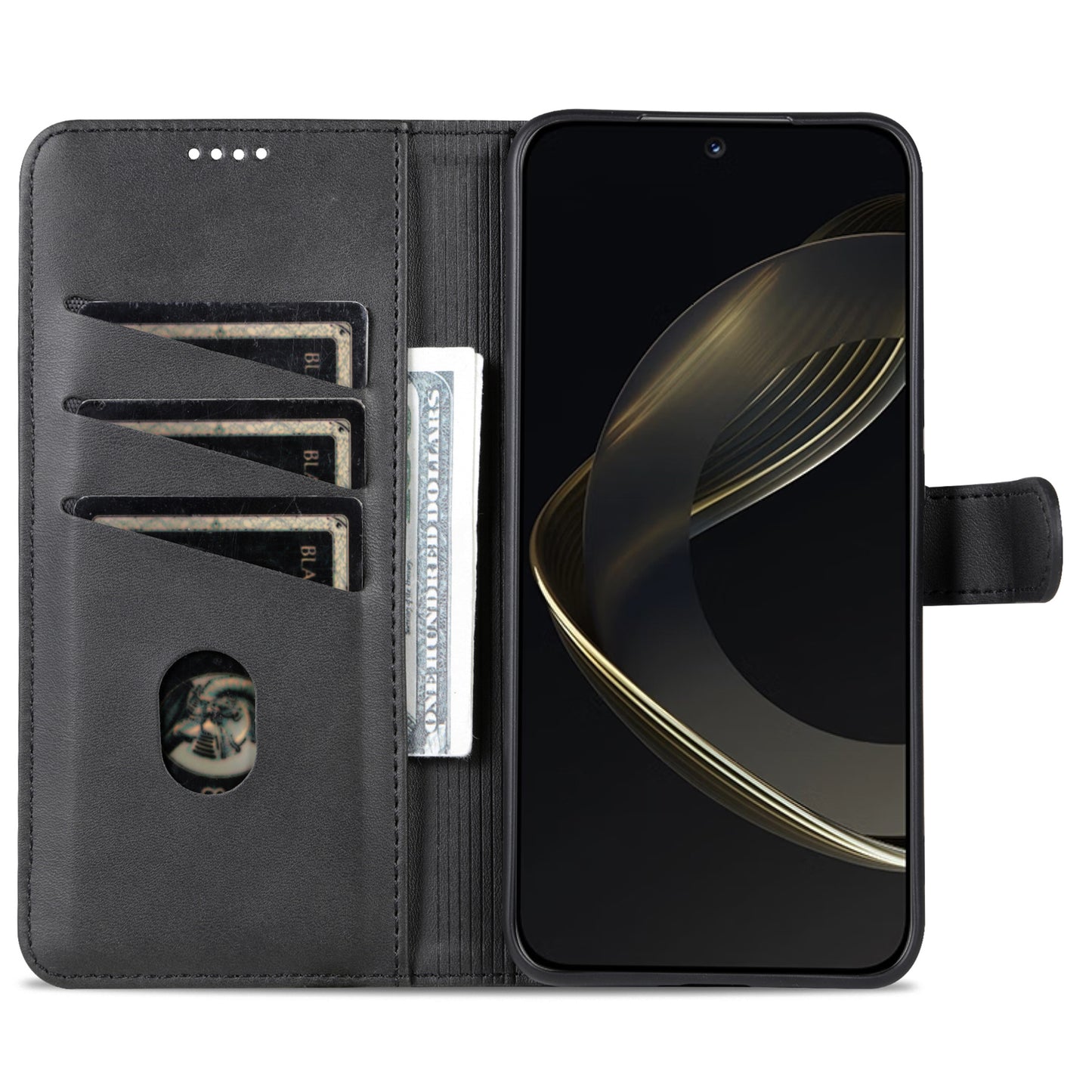 Uniqkart For Huawei nova 11 Cell Phone Cover Stand Wallet PU Leather Phone Case - Black