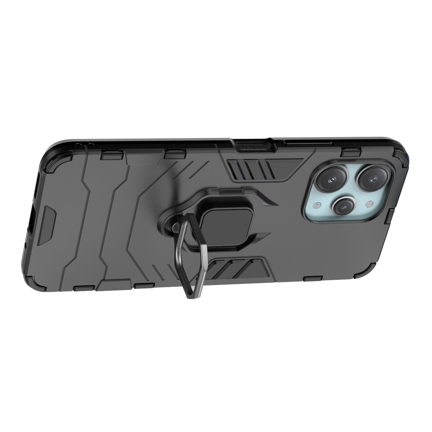 Uniqkart for Xiaomi Redmi 12 4G Drop-Proof Shell Ring Holder Kickstand Protective Cover TPU + PC Phone Case - Black