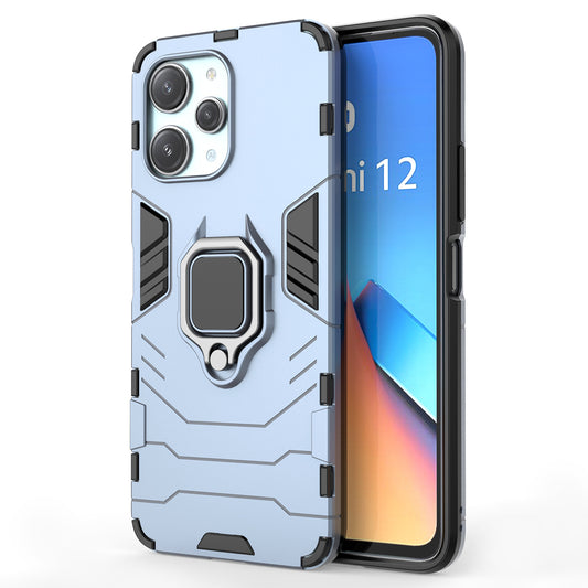 Uniqkart for Xiaomi Redmi 12 4G Drop-Proof Shell Ring Holder Kickstand Protective Cover TPU + PC Phone Case - Blue