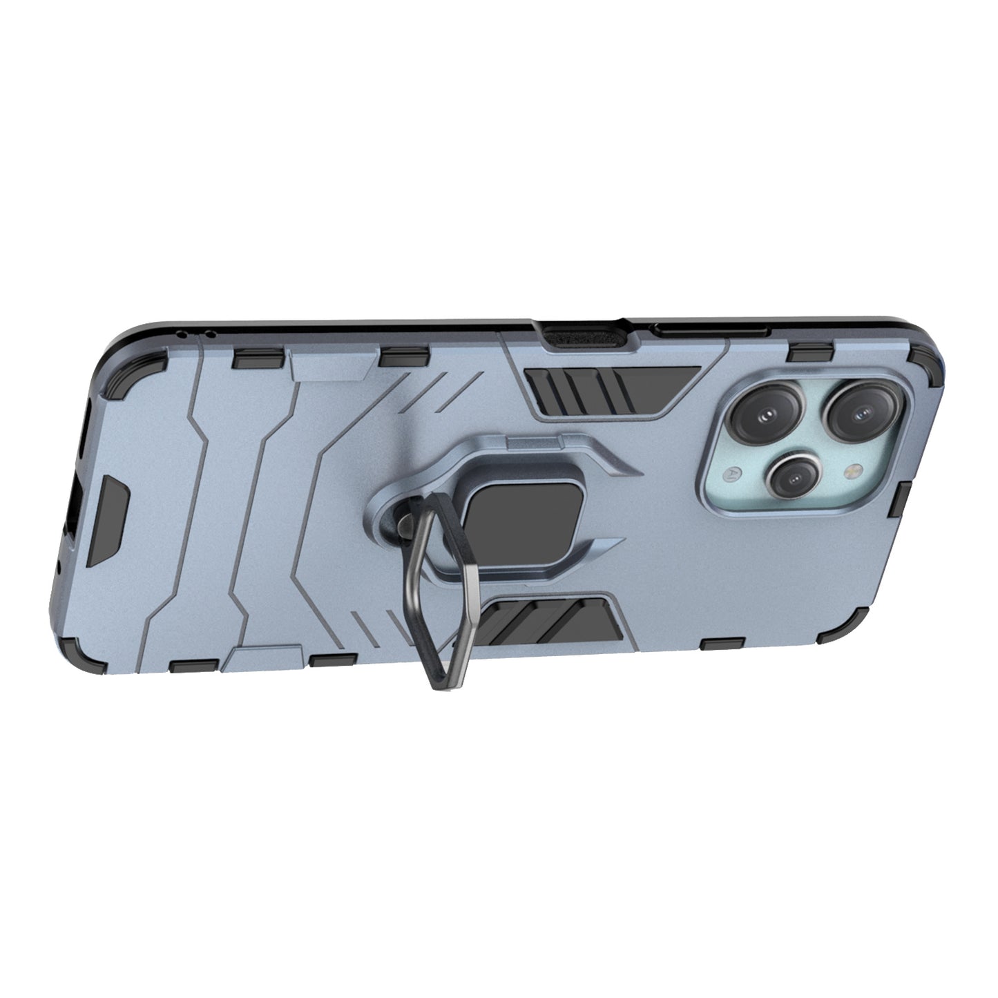 Uniqkart for Xiaomi Redmi 12 4G Drop-Proof Shell Ring Holder Kickstand Protective Cover TPU + PC Phone Case - Blue