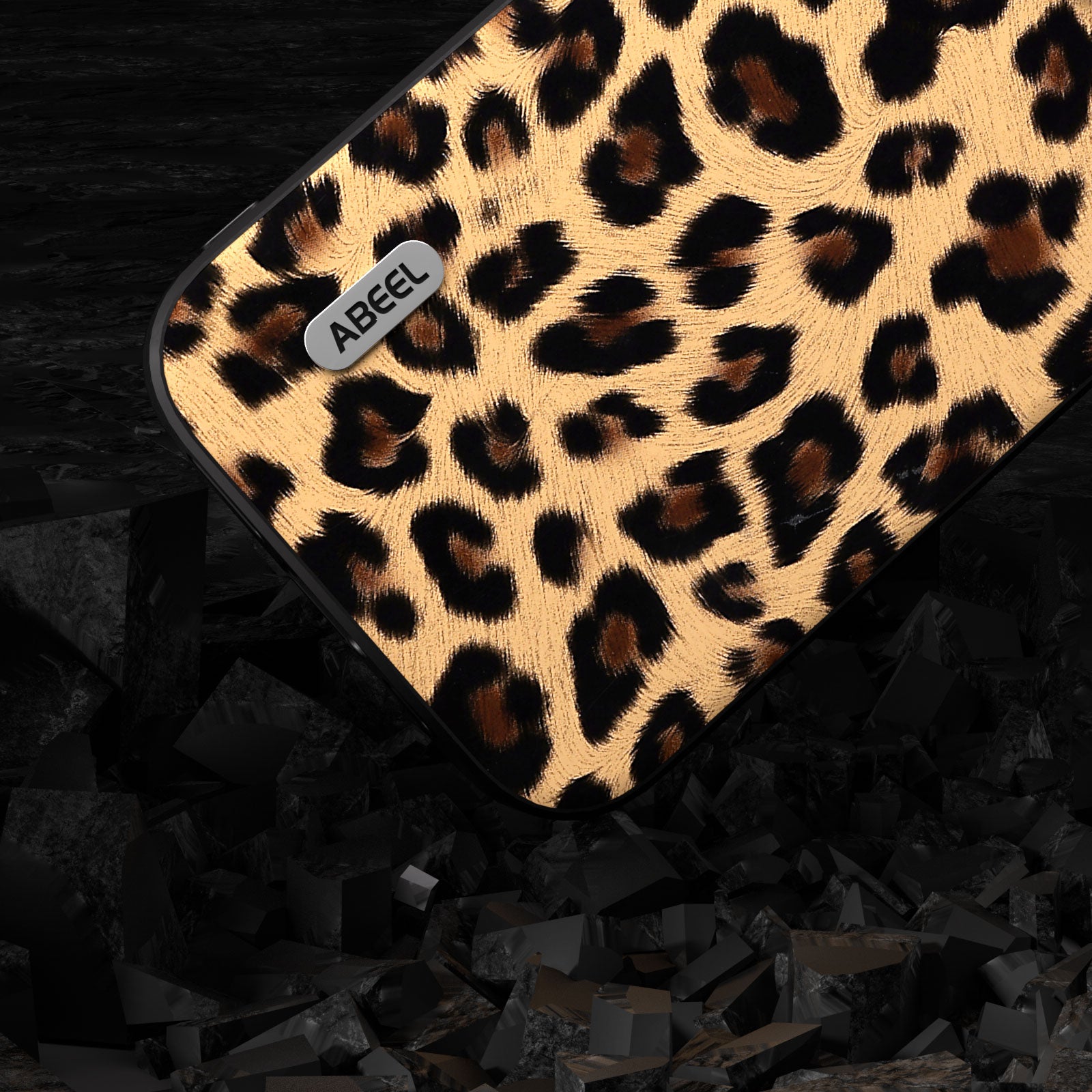 Uniqkart For iPhone 15 Leopard Texture Phone Case PU Leather Coated PC+TPU Anti-drop Cover - Champagne Gold