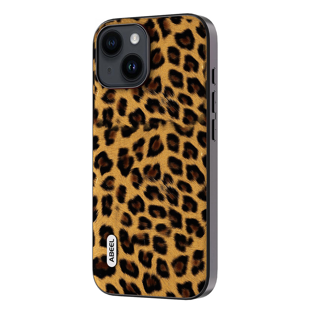 Uniqkart for iPhone 15 Plus Phone Case Leopard Texture PU Leather + TPU + PC Protective Cover - Gold