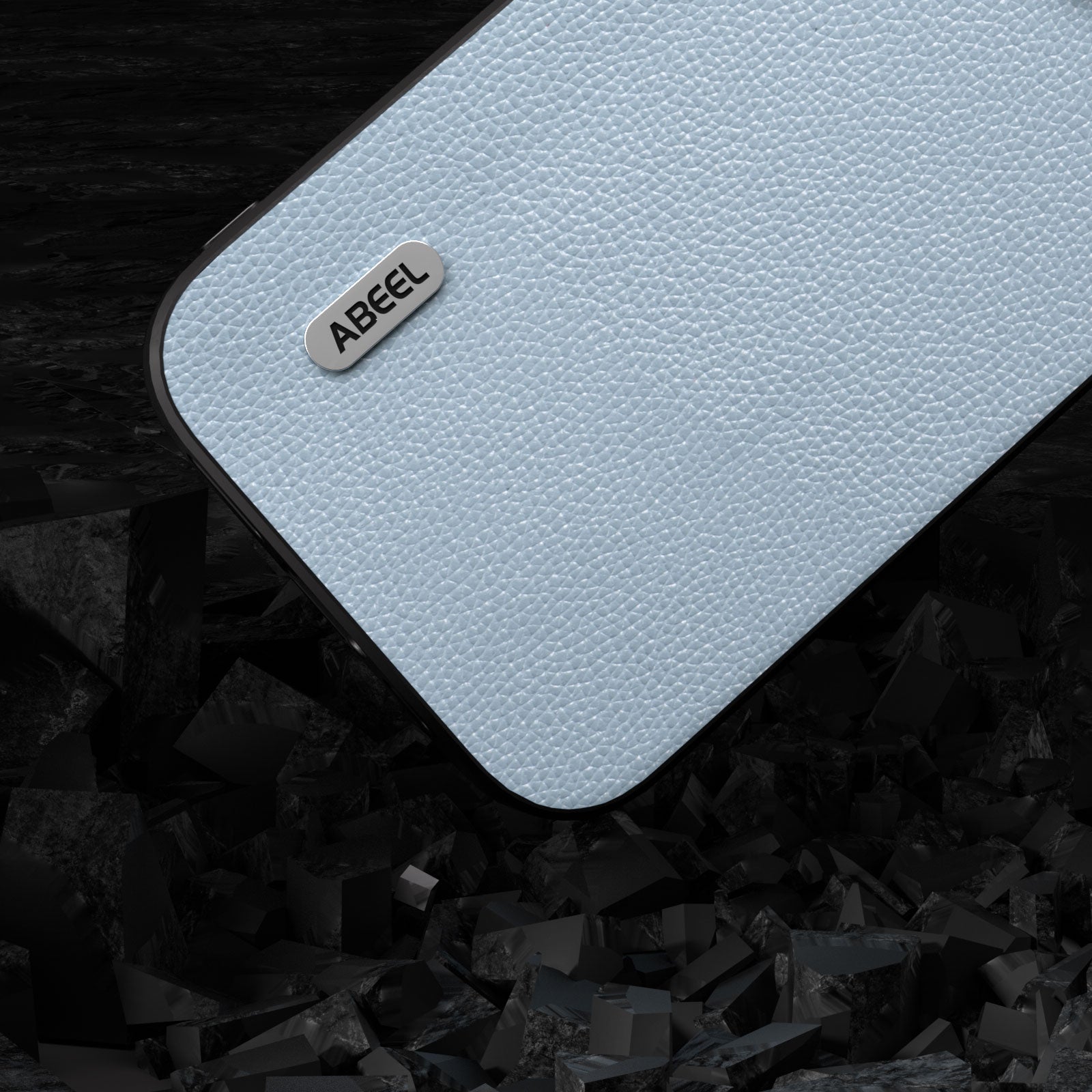 Uniqkart for iPhone 15 Phone Case Flexible TPU+Textured Genuine Cow Leather Cell Phone Cover Phone Case - Baby Blue