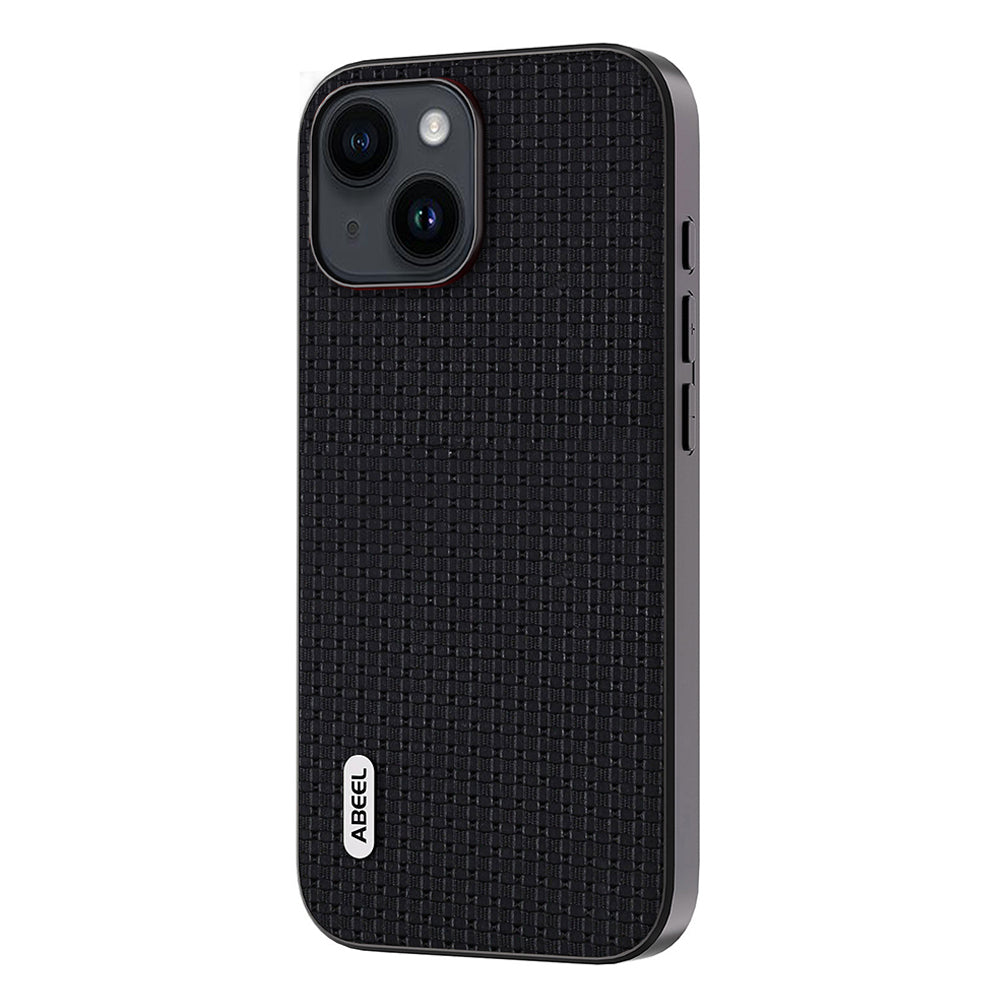 Uniqkart for iPhone 15 Plus Genuine Cow Leather+TPU Cover Anti-Scratch Cell Phone Case - Black