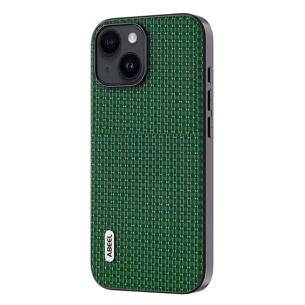 Uniqkart for iPhone 15 Mobile Phone Cover Dustproof Genuine Cow Leather+TPU Phone Case - Green