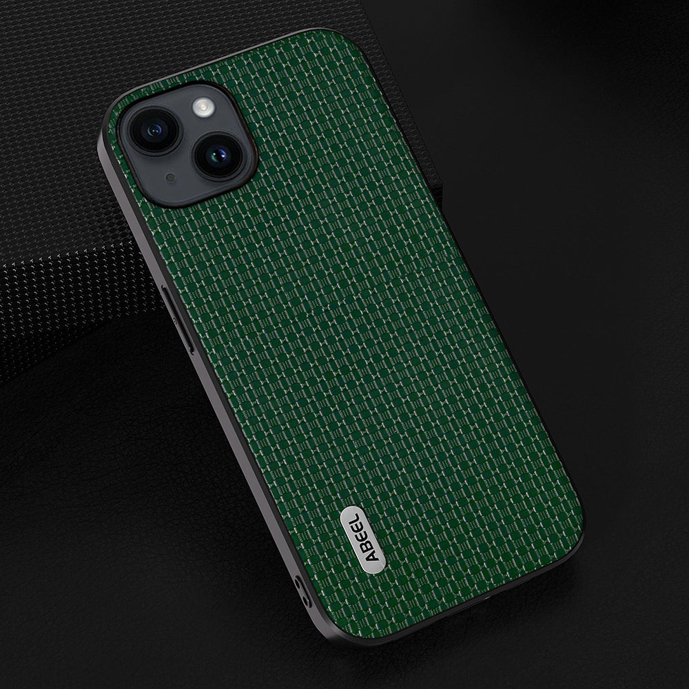 Uniqkart for iPhone 15 Mobile Phone Cover Dustproof Genuine Cow Leather+TPU Phone Case - Green