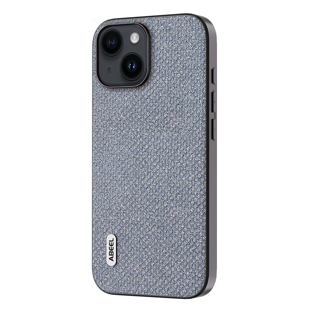 Uniqkart For iPhone 15 Glitter Rhinestone Texture Cover PU Leather+PC+TPU Shockproof Phone Case - Grey