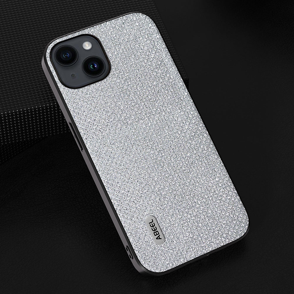 Uniqkart For iPhone 15 Glitter Rhinestone Texture Cover PU Leather+PC+TPU Shockproof Phone Case - Silver