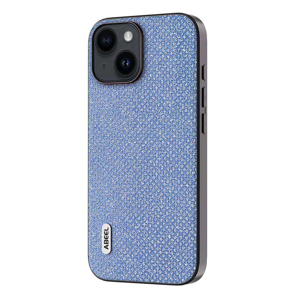 Uniqkart For iPhone 15 Glitter Rhinestone Texture Cover PU Leather+PC+TPU Shockproof Phone Case - Blue