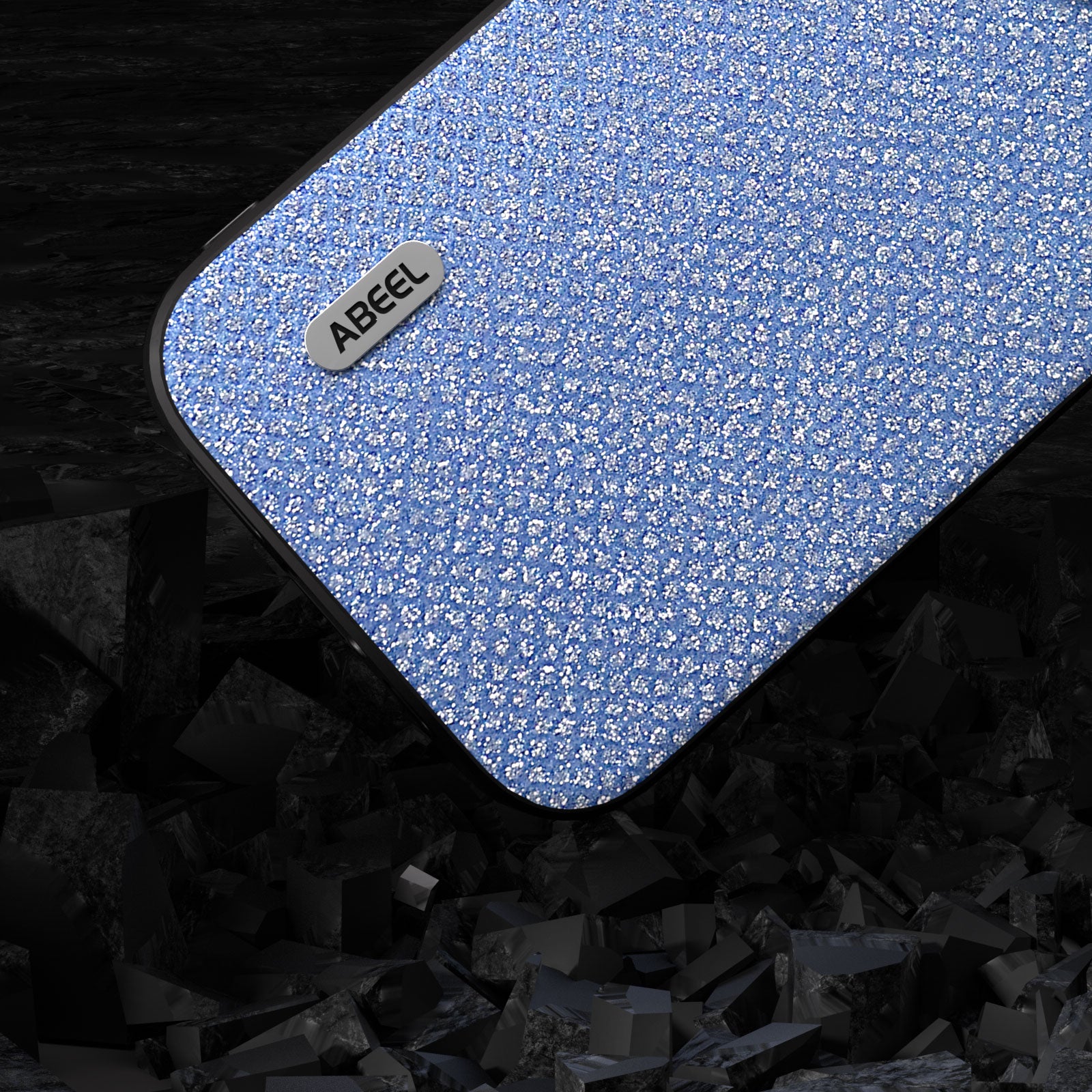 Uniqkart For iPhone 15 Glitter Rhinestone Texture Cover PU Leather+PC+TPU Shockproof Phone Case - Blue