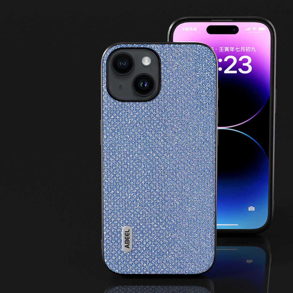 Uniqkart For iPhone 15 Glitter Rhinestone Texture Cover PU Leather+PC+TPU Shockproof Phone Case - Blue