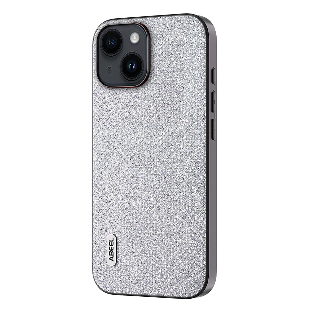 Uniqkart For iPhone 15 Plus PU Leather+PC+TPU Phone Case Glitter Rhinestone Texture Back Cover - Silver