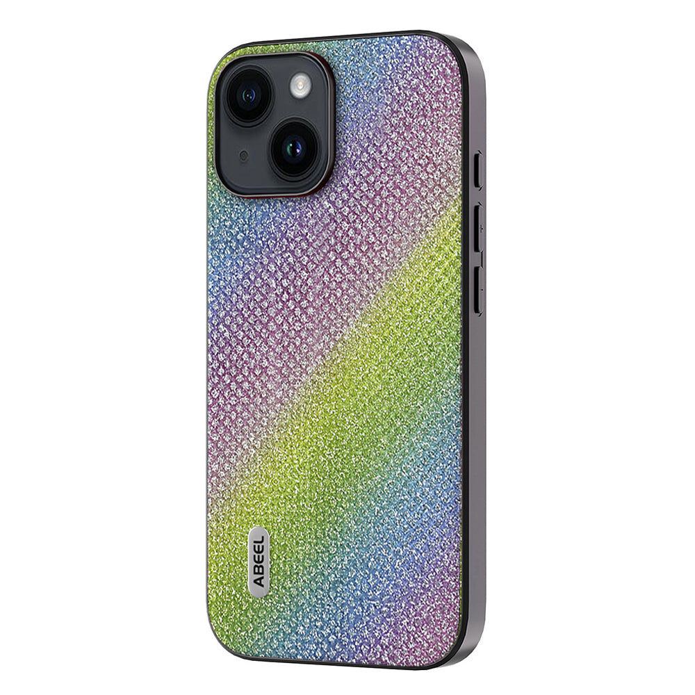 Uniqkart For iPhone 15 Plus PU Leather+PC+TPU Phone Case Glitter Rhinestone Texture Back Cover - Multi-color