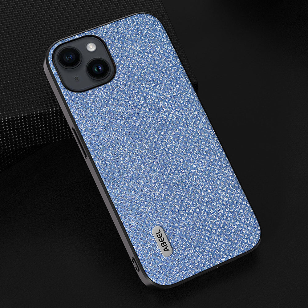 Uniqkart For iPhone 15 Plus PU Leather+PC+TPU Phone Case Glitter Rhinestone Texture Back Cover - Blue