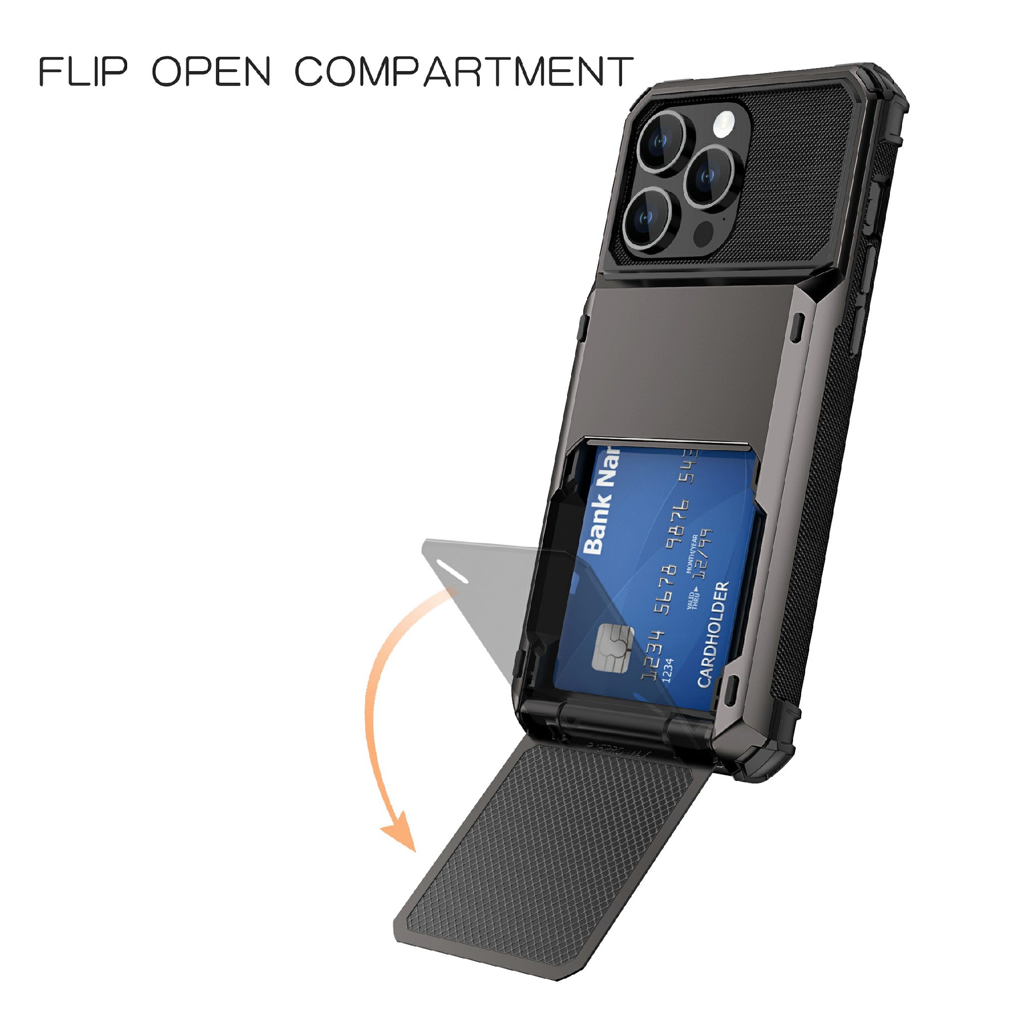 Uniqkart for iPhone 15 Pro Max Anti-drop Back Cover TPU+PC Phone Case with Flip Card Holder - Blue