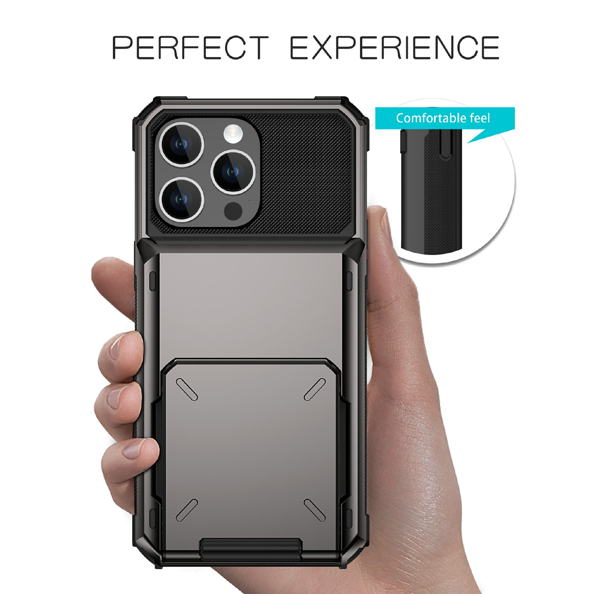 Uniqkart for iPhone 15 Pro Max Anti-drop Back Cover TPU+PC Phone Case with Flip Card Holder - Blue