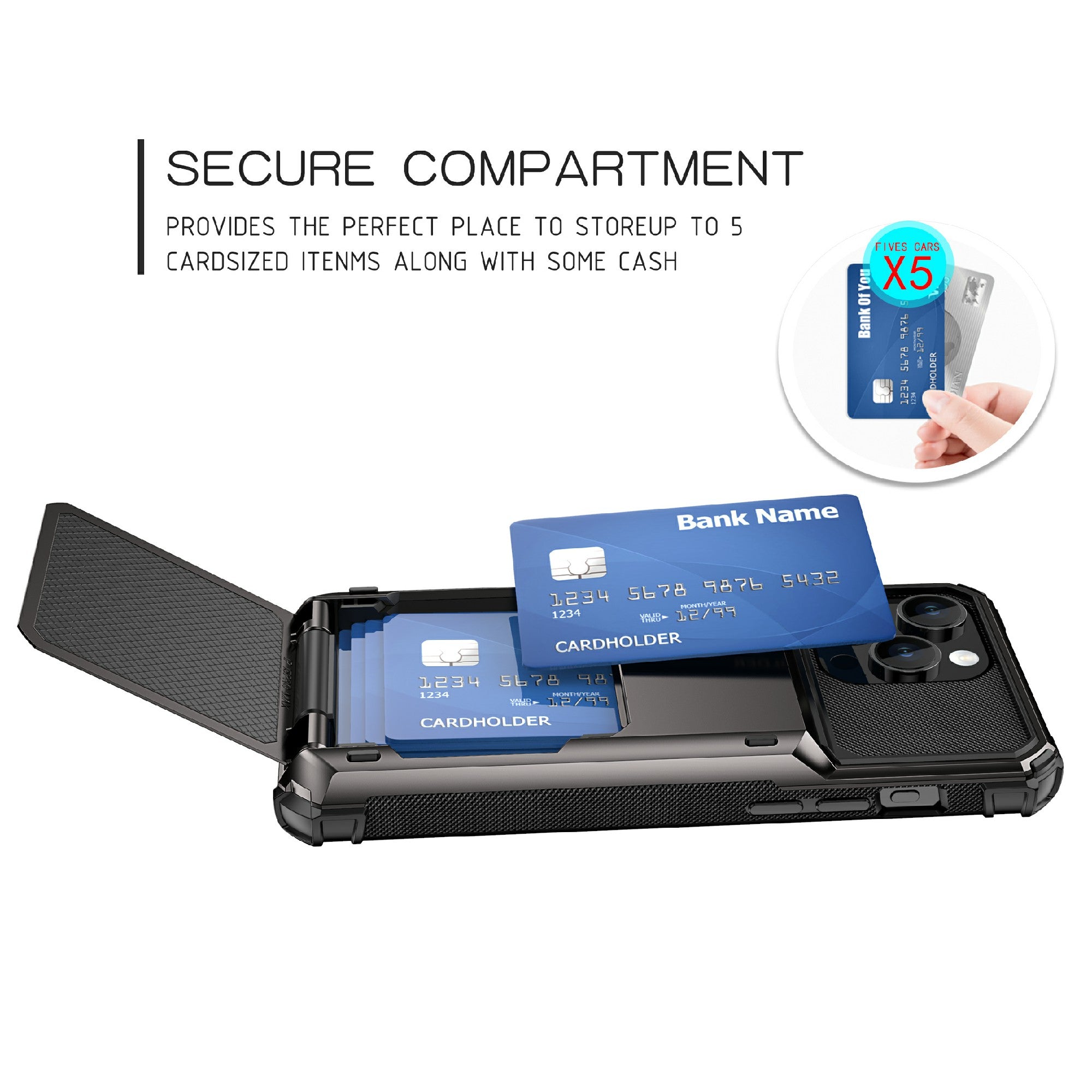 Uniqkart for iPhone 15 Pro Max Anti-drop Back Cover TPU+PC Phone Case with Flip Card Holder - Blue