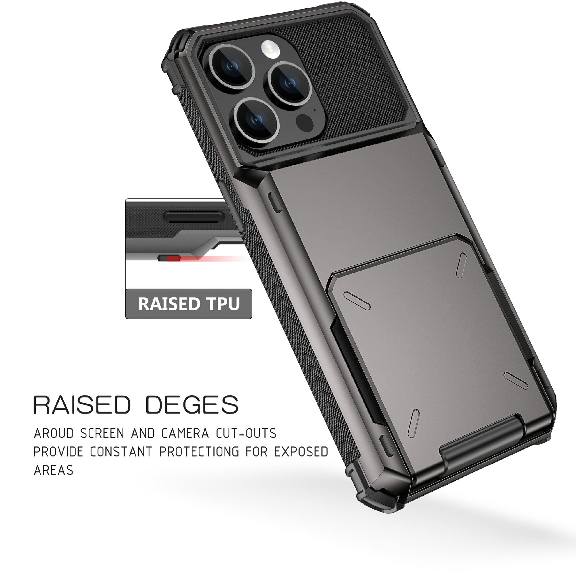 Uniqkart for iPhone 15 Pro Max Anti-drop Back Cover TPU+PC Phone Case with Flip Card Holder - Blue